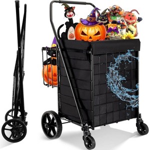 Musment Foldable Shopping Cart, Folding Grocery Cart with Encrypted Mesh Bottom, 360° Swivel Wheels Lightweight Trolley for Halloween, Shopping - 1 of 4