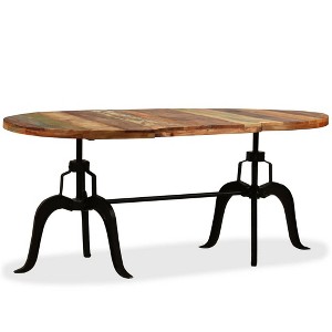 vidaXL Industrial-Style Dining Table - Solid Reclaimed Wood with Steel Legs - Oval Wooden Surface - 70.9"x35.4" Furniture for Dining Room and Kitchen - 1 of 4