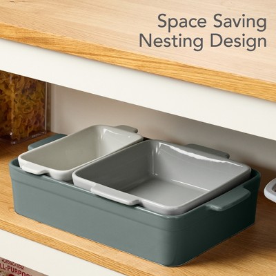 French Gray Ceramic 3-Piece Bakeware Set with Handles