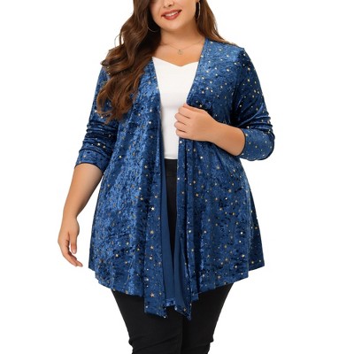 Agnes Orinda Women's Plus Size Elegant Cardigan 3/4 Sleeve Star Print Shrug  Top Blue 4x : Target