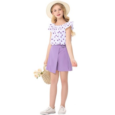 Girls Outfits Ruffle Sleeveless Tops and Skirt Shorts 2-Piece Summer Clothing Set for Kids Purple 3-4 Years