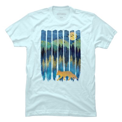 Men's Design By Humans Fox Forest Night By Maryedenoa T-Shirt