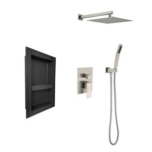 Shower System with rain shower head, hand shower head, water control valve, shower bracket, hose and niche - 1 of 1