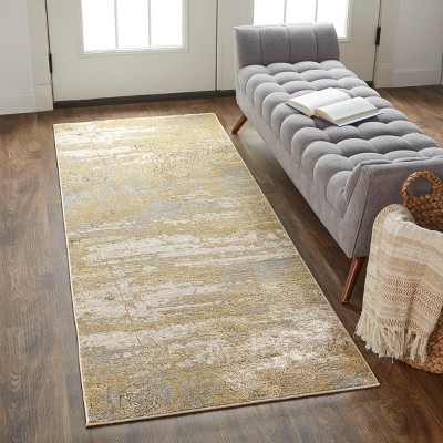 Aura Ivory Gold Gray Synthetic Runner Rug 2'10" x 7'10"