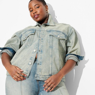 Women's Denim Oversized Tinted Trucker Jacket - Wild Fable™ Light Blue