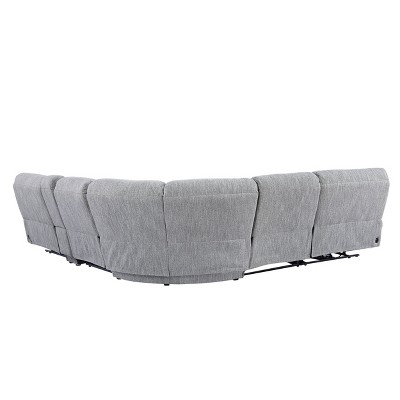 Gray Herringbone Six-Piece Fabric Sectional with Pillow-top Arms