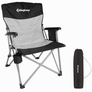 KingCamp Padded Outdoor Folding Lounge Chair Swiveling Cupholder, Side Pocket, and Carry Bag for Camping, Sporting Events, and Tailgating, Black/Grey