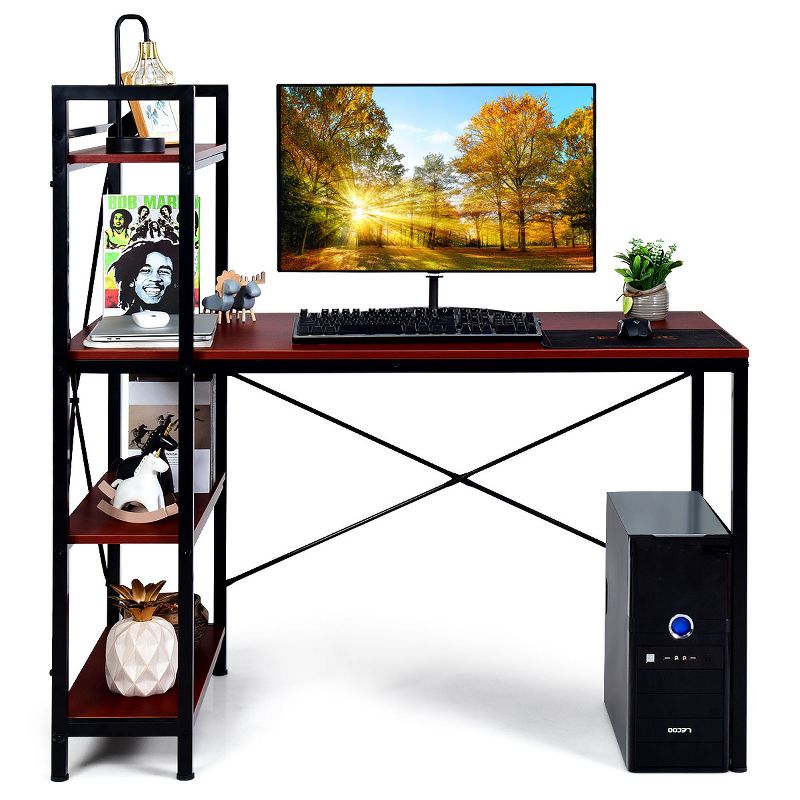 Costway 47.5'' Compact Computer Desk With 4-Tier Storage Bookshelves for Home Office, 2 of 9