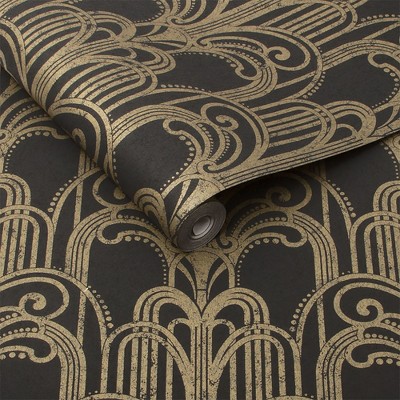 Art Deco Black and Gold Metallic Paste the Wall Wallpaper