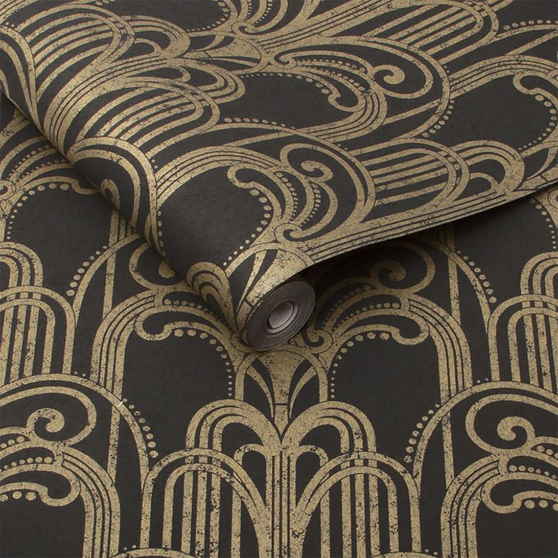 Art Deco Black and Gold Geometric Paste the Wall Wallpaper, 3 of 5