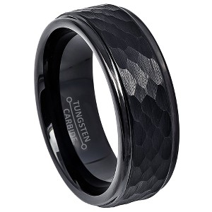 Jewelry Avalanche Mens Black Tungsten Carbide Wedding Band, Comfort-fit, Hammered finish, 8mm - 1 of 4