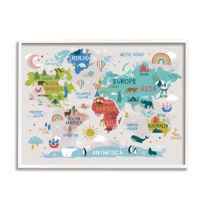Stupell Industries Landmarks & Wildlife Illustration World Map Diagram Chart Black Framed Giclee Art - 1 of 4