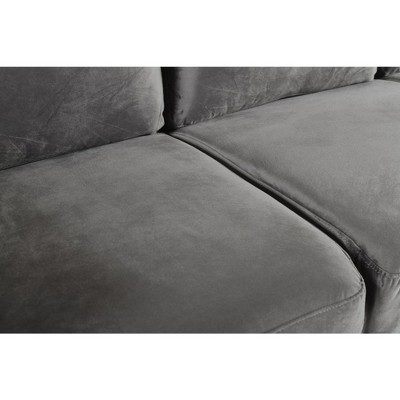 Gray Velvet Loveseat with Nailhead Trim and Rolled Arms