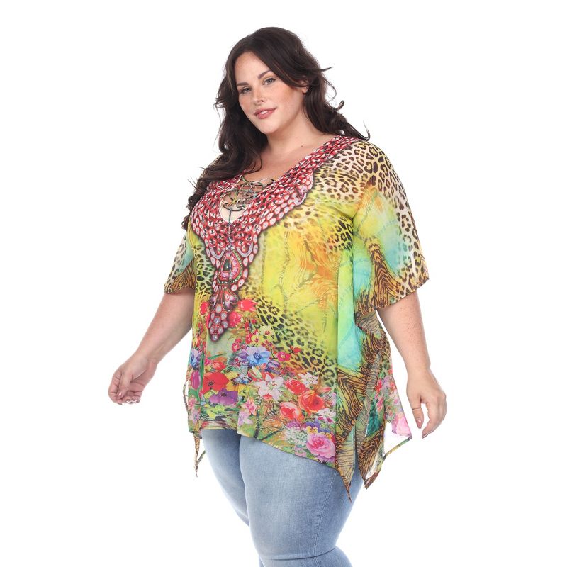 Plus Size Animal Print Caftan with Tie-up Neckline - One Size Fits Most Plus - White Mark, 2 of 6