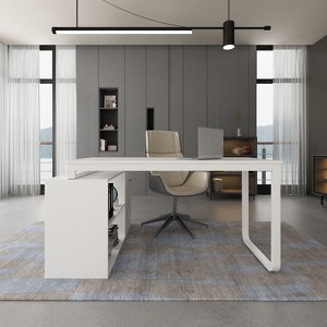 Famapy White Rotatable L-Shaped Computer Desk With Storage Drawers and Shelves - 1 of 4