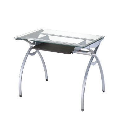 Arcadia Clear Glass Top Writing Desk with Keyboard Tray