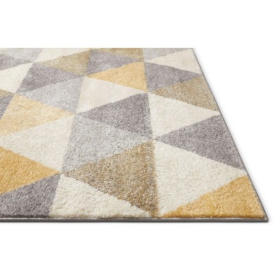 Gold and Ivory Geometric Triangle Area Rug, 2' x 3'
