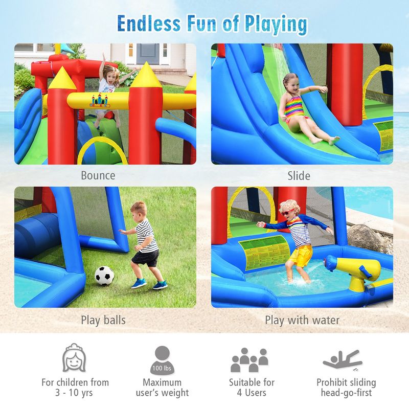 Costway Inflatable Bouncer Water Climb Slide Bounce House Splash Pool w/ Blower, 5 of 11