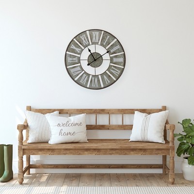 18" Round Galvanized Metal Roman Numeral Wall Clock