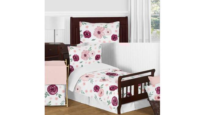 Watercolor Floral Bedding Set Burgundy Wine/Pink - Sweet Jojo Designs, 2 of 7, play video