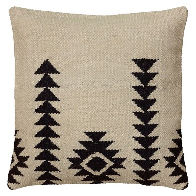 18"x18" Textured Southwestern Square Throw Pillow Ivory/Black - Rizzy Home: Wool & Cotton, Zipper Closure