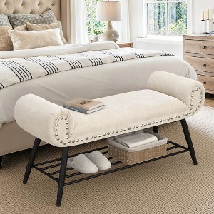 Arceso End of Bed Bench, Modern Bedroom Upholstered Shoe Benches, Ottoman with Metal Frame and Solid Shelf for Bedroom, entryway, Living Room，Foyer - 1 of 4