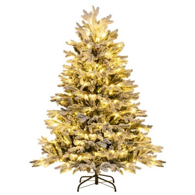 Costway 4.5 FT/6FT/7FT Pre-Lit Christmas Tree Snow Flocked Hinged Xmas Decoration with 200/350/450 Lights