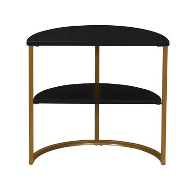 Black Oak and Gold Half-Moon 2-Tier End Table