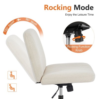 Beige Fabric Armless Swivel Task Chair with Wheels