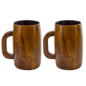 Darware Teak Wood Coffee Mugs, 2pc Set; Wooden Stein Retro 16 Fluid Ounce Cups - 1 of 4
