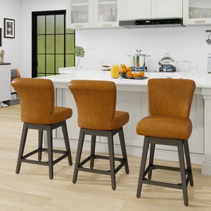 Dyonery Solid Wood Swivel Counter Upholstered Bar Stool 26.8" Height Set of 2 Barstools with Back & Arms for Kitchen Island,Home Bar - 1 of 4