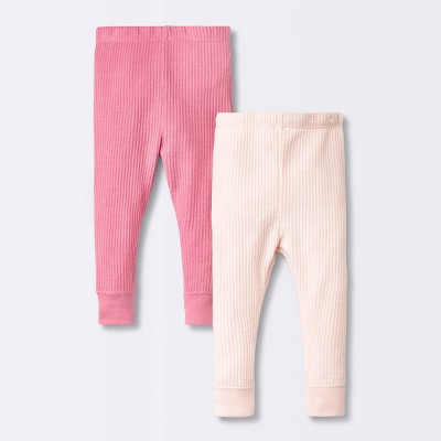 Image of Baby Girls' 2pk Waffle Pull-On Pants - Cloud Island™ Pink 3-6M