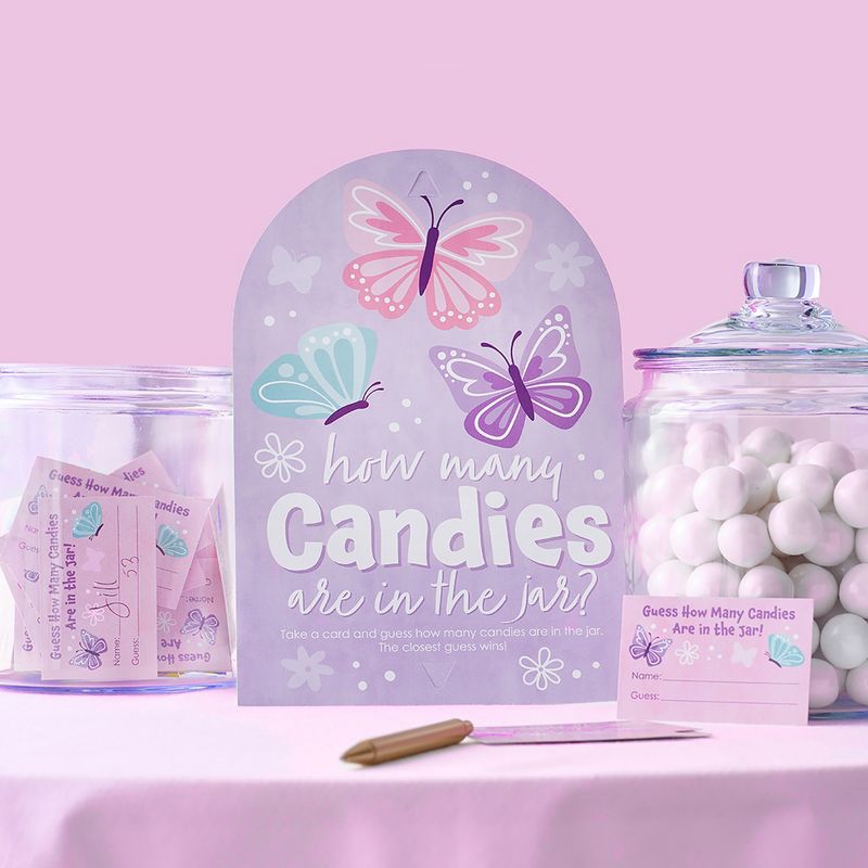 Big Dot of Happiness Beautiful Butterfly - How Many Candies Floral Baby Shower or Birthday Party Game - 1 Stand and 40 Cards - Candy Guessing Game, 2 of 9