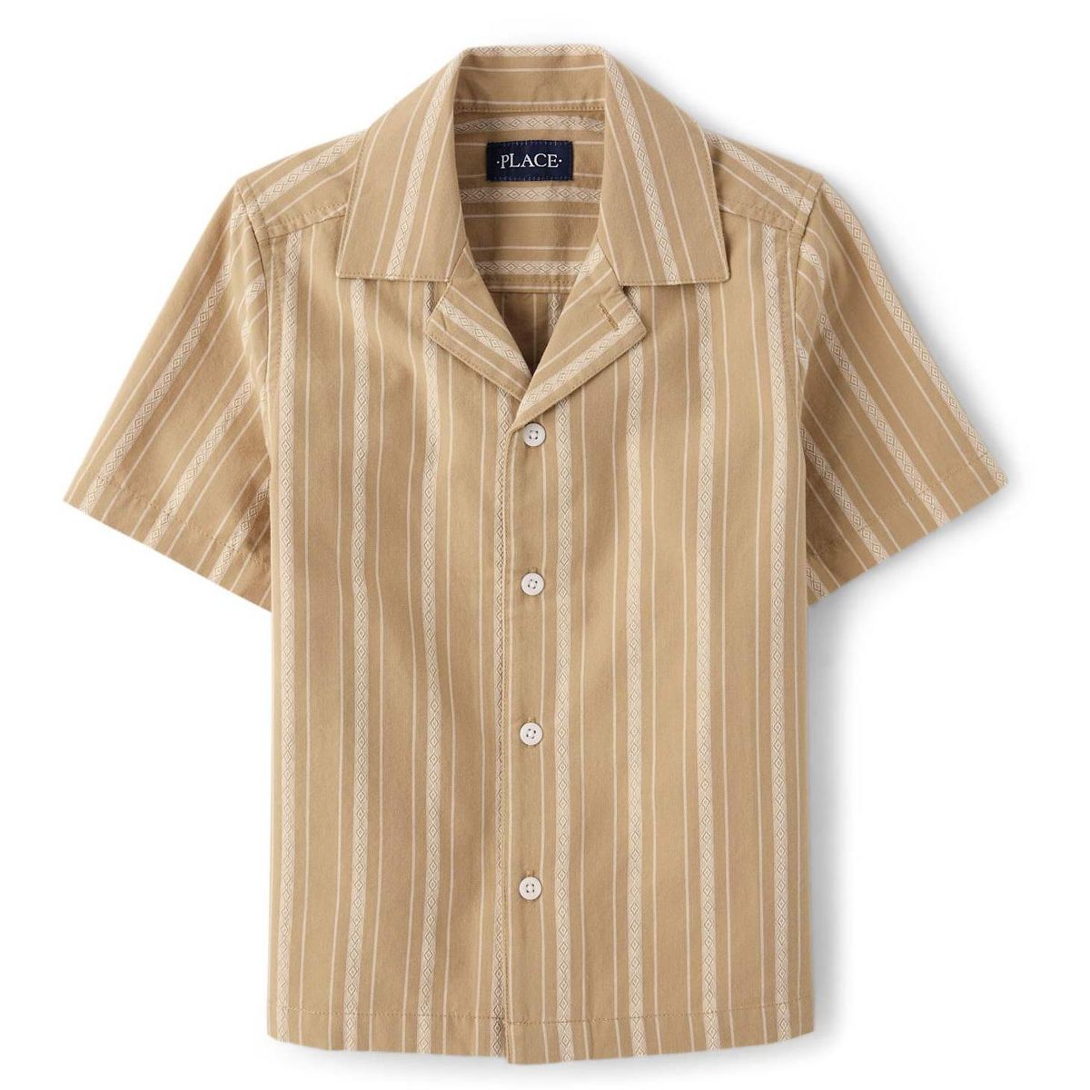 The Children's Place Boys Short Sleeve Embroidered Textured Button Up Shirt