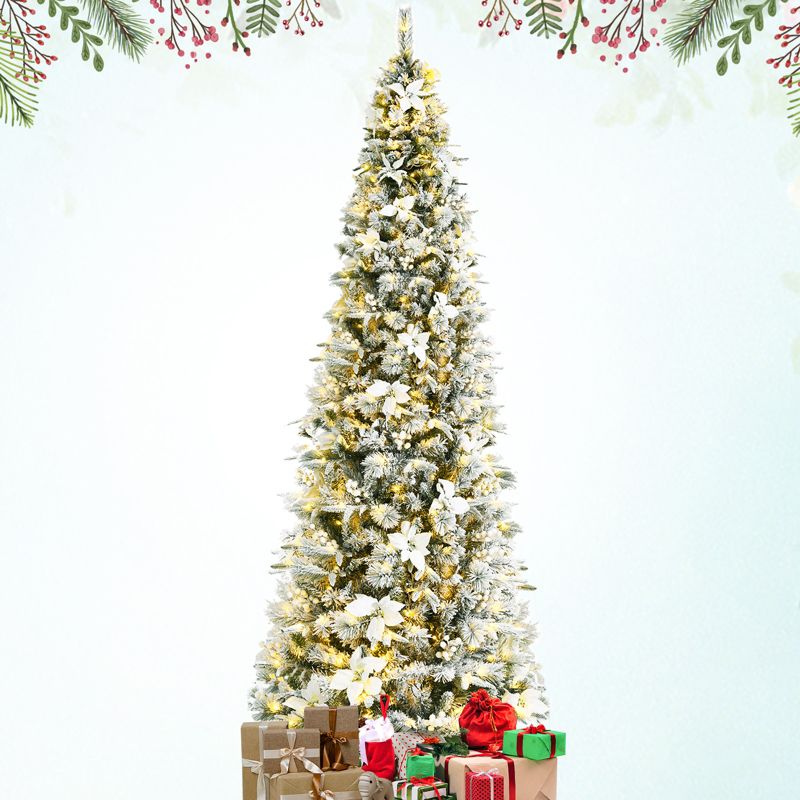 Tangkula Pre-Lit Lifelike Xmas Tree 5FT Snow-Flocked Slim Christmas Tree W/ 339 Branches Tips, 3 of 11