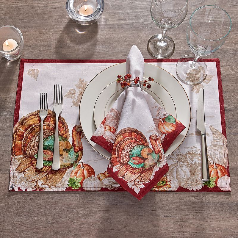 Holiday Turkey Bordered Fall Placemat, Set of 4 - 13" x 19" - White/Red - Elrene Home Fashions, 2 of 4