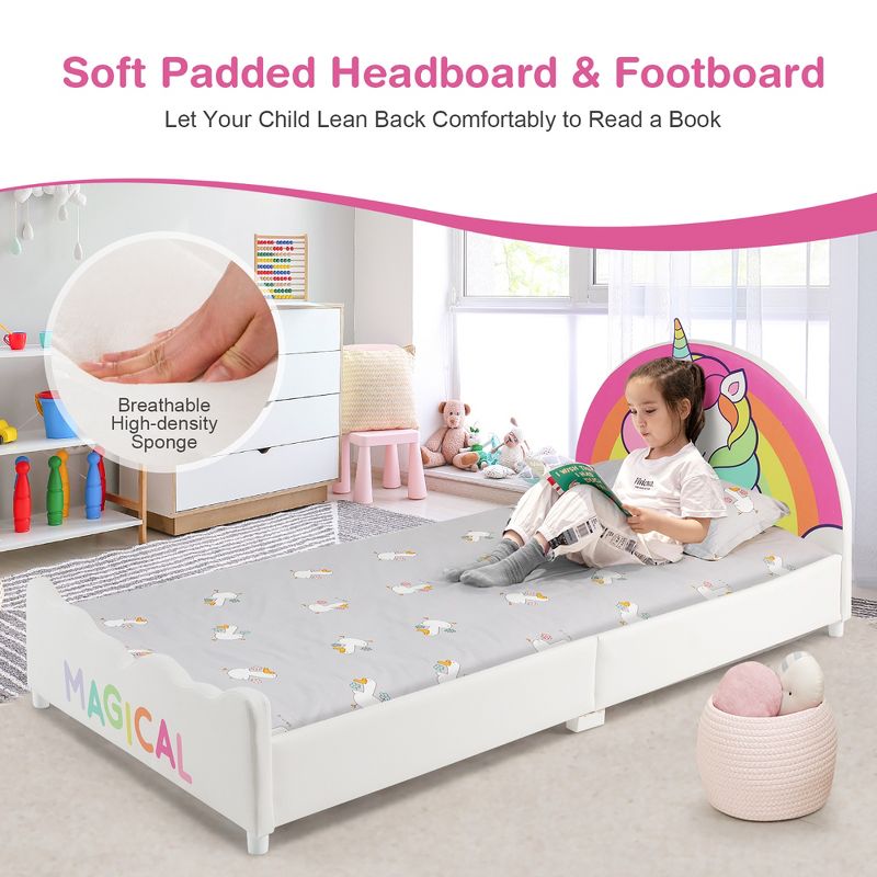 Costway Kids Upholstered Platform Bed Children Twin Size Wooden Bed Unicorn Pattern, 3 of 11