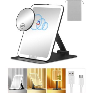 Travel Makeup Mirror with Lights and Magnification 10X, with Adjustable Stand - 1 of 4