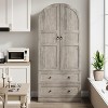 Coucheta 71‘’ Tall Arched Kitchen -Farmhouse Wood Pantry Storage Cabinet with 2 Large Drawers, Wood Door, Freestanding Pantry Cabinets - 3 of 4