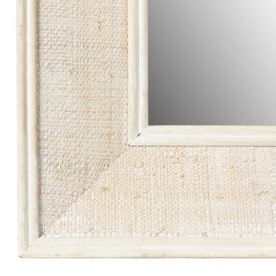 White Rectangular Wall Mirror with Rattan Detail