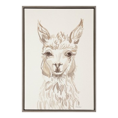 23" x 33" Sylvie Watercolor Alpaca Framed Canvas Wall Art by Patricia Shaw Gray - Kate and Laurel