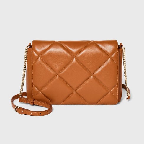 Brown Square Crossbody Bag With Chain Decoration And Flap Closure