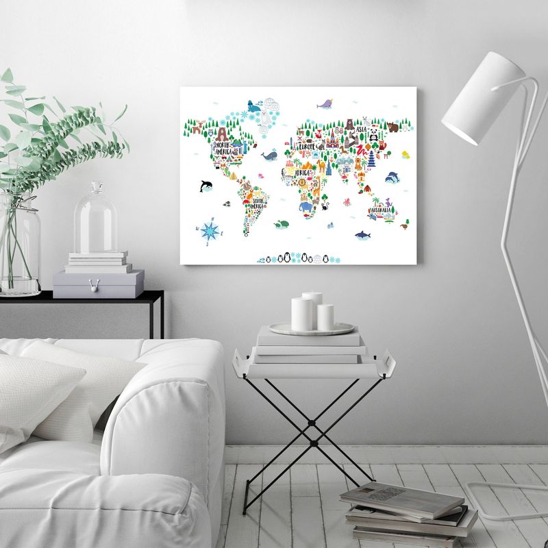 Americanflat Educational Minimalist Animal World Map By Elena David Unframed Canvas Wall Art, 3 of 10