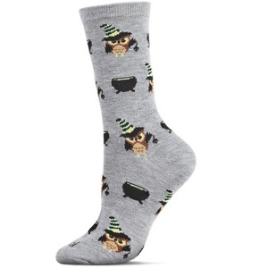 Memoi Women's Witchy Owl Festive Crew Socks Imperial - 1 of 4