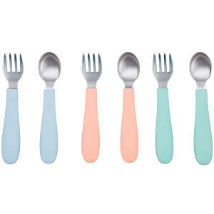 WeeSprout Toddler Utensils, 3 Forks & 3 Spoons, 18/8 Stainless Steel & Food Grade Silicone - 1 of 4