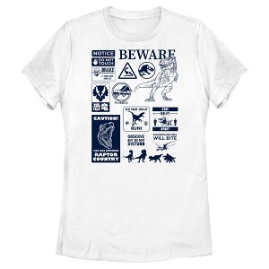 Women's Jurassic World: Dominion Beware Dinosaur Message Collage T-Shirt - 1 of 4