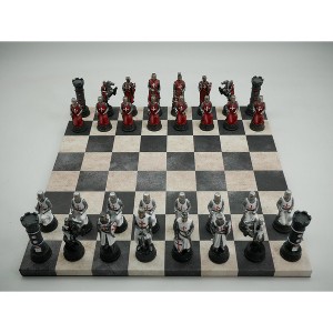 WorldWise Imports Chess Set - Crusades Chessmen on Black & Cream Faux Leatherette Chess Board - 1 of 3