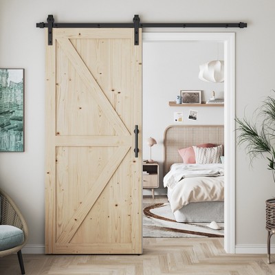 Nature Finished Wood Sliding Barn Door with Hardware Kit