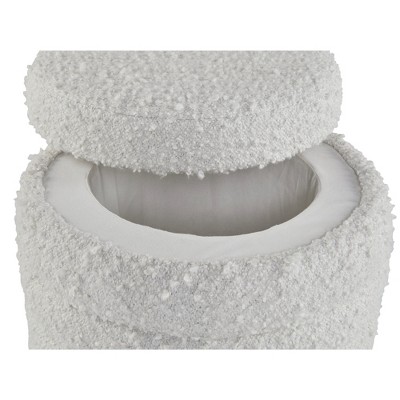 Ivory White Round Storage Ottoman with Textured Fabric