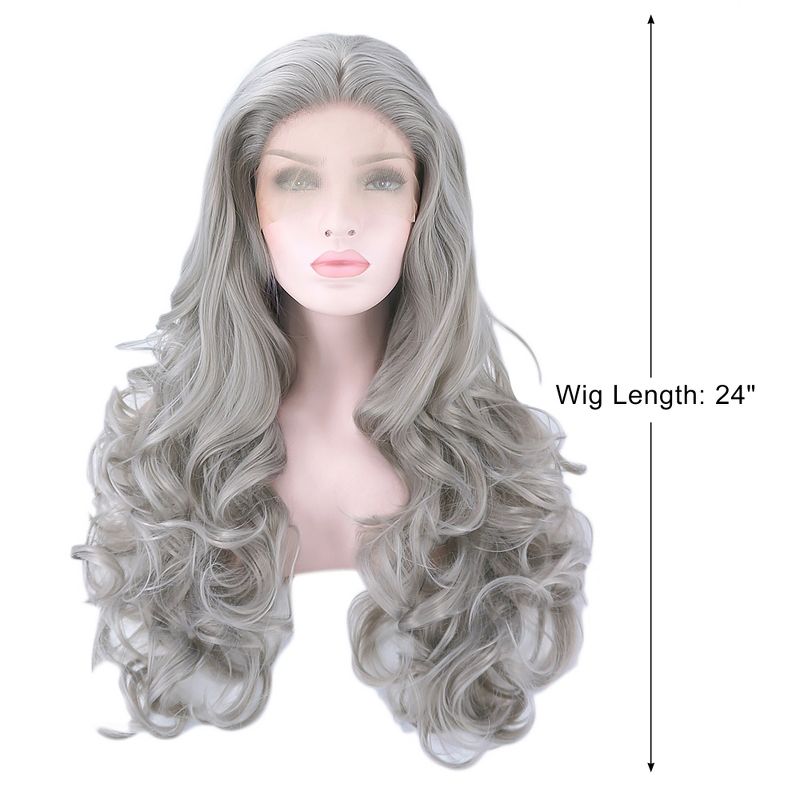 Unique Bargains Long Body Wave Lace Front Wigs Women's with Wig Cap 24" Gray Synthetic Fibre 1PC, 2 of 6